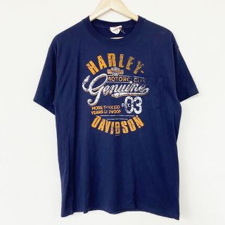 ハーレー(Hurley)のハーレーダビットソン HARLEY-DAVIDSON Tシャツ 両面 プリント Genuine EST.03 ポケット付き 半袖 サイズ：M ネイビー 【中古】(Tシャツ/カットソー(半袖/袖なし))