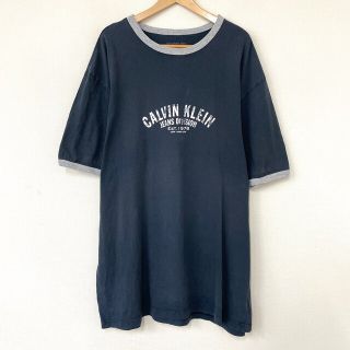 カルバンクライン(Calvin Klein)のカルバンクライン ジーンズ Calvin Klein Jeans リンガー Tシャツ プリント 半袖 サイズ：2XL ネイビー×グレー 【中古】トリムTシャツ(Tシャツ/カットソー(半袖/袖なし))