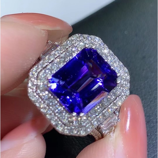 天然タンザナイト ダイヤ リング3.32ct k18 ¥ダイヤモンド