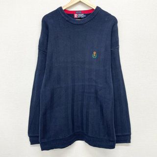 ラルフローレン(Ralph Lauren)のチャップス ラルフローレン CHAPS RALPH LAUREN コットン ニット セーター ヘリンボーン ワンポイント ロゴ 刺繍 長袖 サイズ：XL ネイビー 【中古】HAND FRAMED(ニット/セーター)