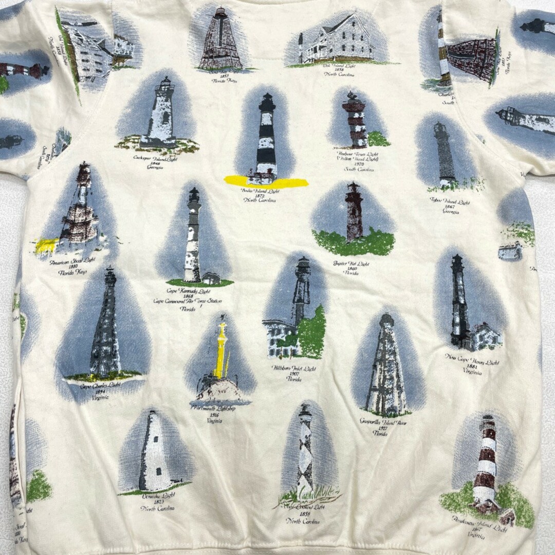 Lighthouse Point スウェット カーディガン 灯台柄 総柄 コットン×ポリエステル プリント サイズ：S ホワイト