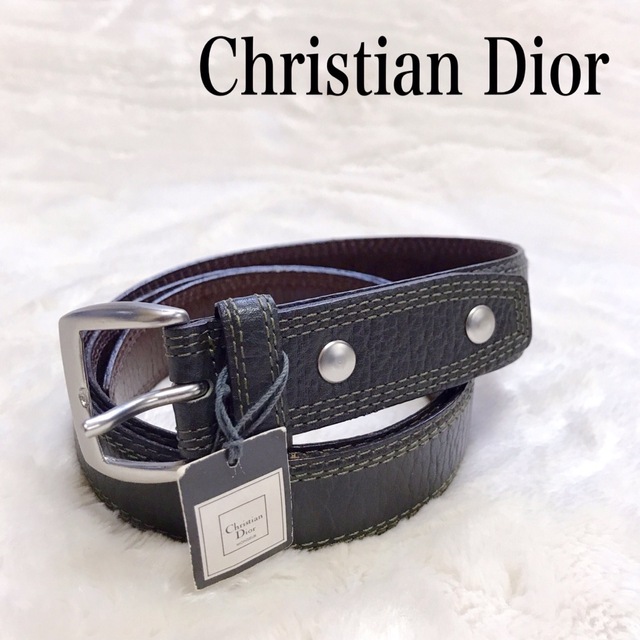 未使用 Christian Dior MONSIEUR レザー ベルト 黒 牛革