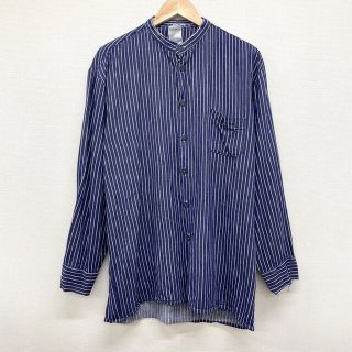 HB SCHUTZBEKLEIDUNG German Fisherman Shirt ドイツ フィッシャーマンシャツ ストライプ バンドカラー シャツ ロングスリーブ 長袖 サイズ：41-42 ネイビー×ホワイト古着 【中古】 EURO ユーロ(シャツ)