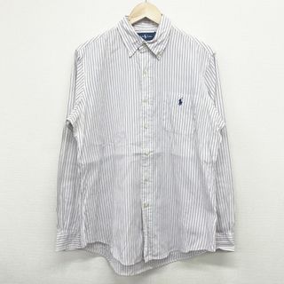 ラルフローレン(Ralph Lauren)のラルフローレン Ralph Lauren ボタンダウン シャツ マルチストライプ柄 CUSTOM FIT DRESS SHIRT ロゴ ワンポイント 刺繍 長袖 サイズ：Men's M位 ホワイト×ネイビー×ピンク 【中古】(シャツ)