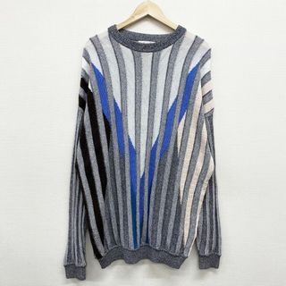 ST.Croix Knits コットン×ポリ ニット セーター 総柄 ストライプ 長袖 MADE IN U.S.A サイズ：XXL  ホワイト×グレー×ブルー系×ブラック×ベージュ系 【中古】(ニット/セーター)