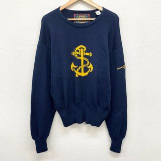 PUSSER'S WEST INDIES コットン ニット セーター クルーネック ロゴ 刺繍 長袖 サイズ：L ネイビー×イエロー古着 【中古】(ニット/セーター)