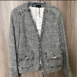 ザラ(ZARA)の新品未使用　ZARA　ツイード　ノーカラージャケット　M(ノーカラージャケット)