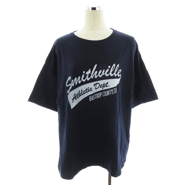 Ungrid(アングリッド)のアングリッド Tシャツ カットソー 五分袖 クルーネック プリント F 紺 白 レディースのトップス(その他)の商品写真