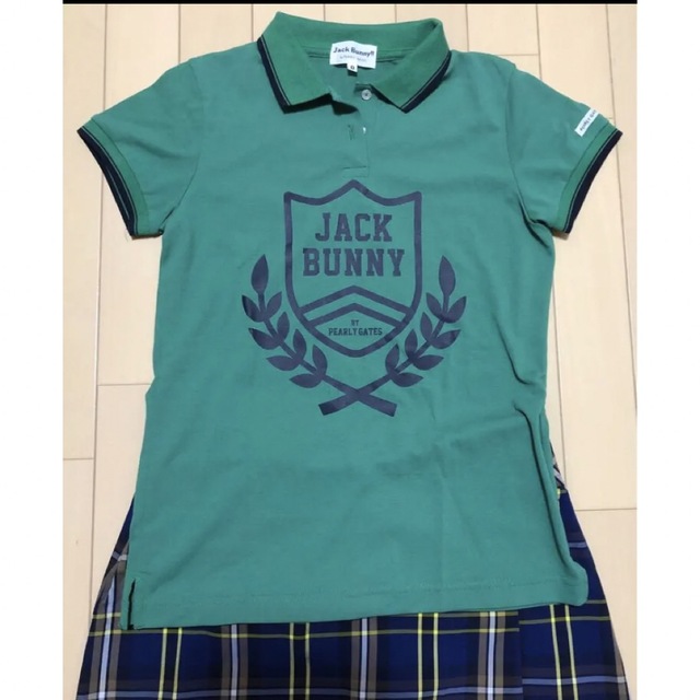 ジャックバニー 半袖ポロシャツ グリーン×ネイビー イカリ柄  レディース 0(S) ゴルフウェア Jack Bunny