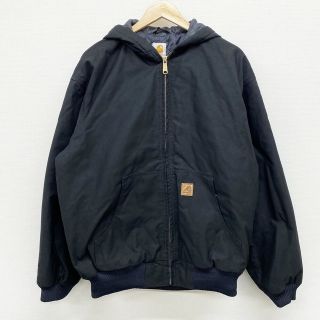 カーハート(carhartt)のカーハート Carhartt リメイク ジップアップパーカー キャンバス ワーク 裏地キルティング ロゴ 長袖 サイズ：XL位 ブラック 【中古】(その他)