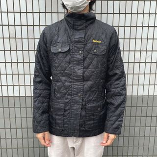 レディース バブアー Barbour キルティングジャケット ジップアップ ロゴ 刺繍 MADE IN ENGLAND サイズ：12 ブラック 【中古】(その他)