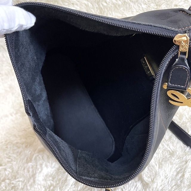 極美品 ロエベ アントン リュック アナグラム レザー ゴールド金具 ブラック