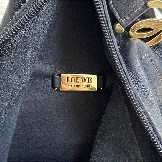 極美品 ロエベ アントン リュック アナグラム レザー ゴールド金具 ブラック
