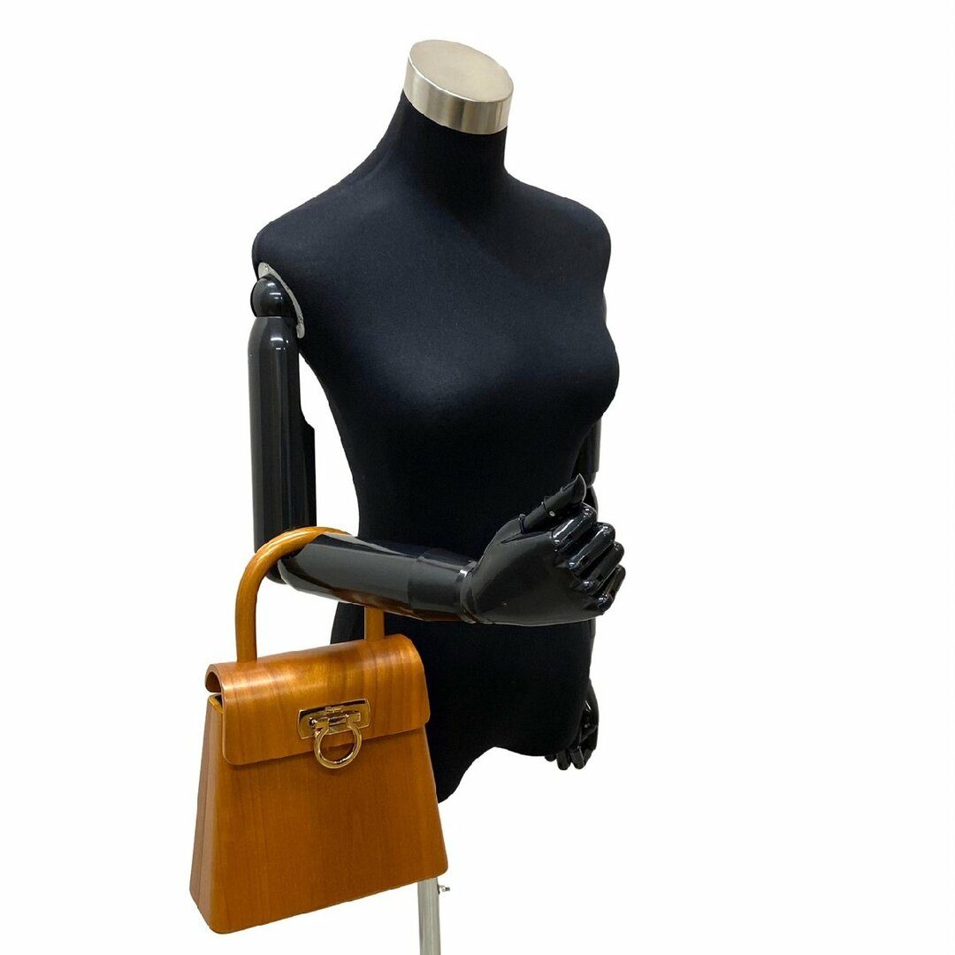未使用保管品 激レア品 Salvatore Ferragamo フェラガモ ガンチーニ 金具 ウッド ハンドバッグ ミニ トートバッグ ブラウン 20750