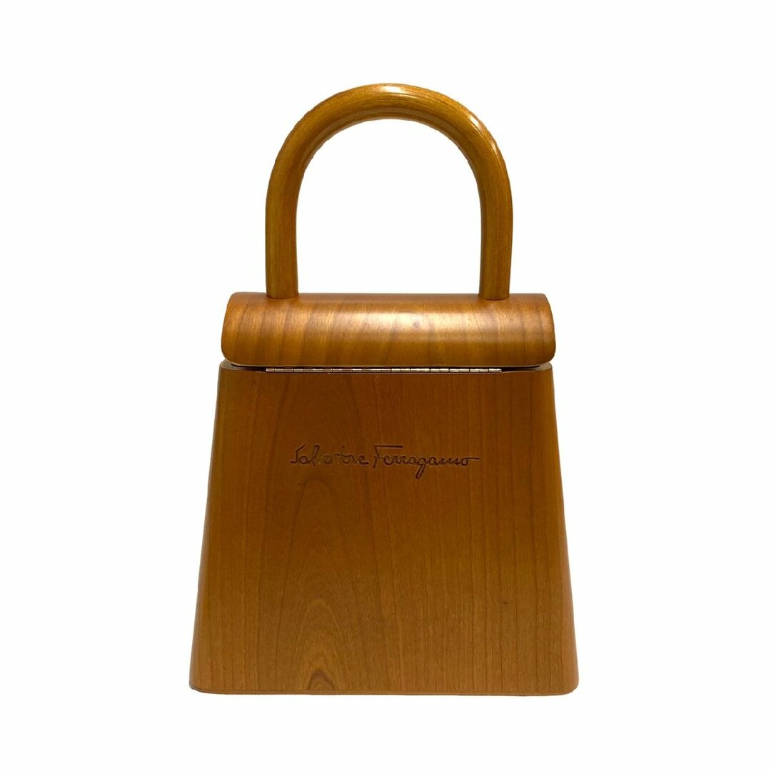 未使用保管品 激レア品 Salvatore Ferragamo フェラガモ ガンチーニ 金具 ウッド ハンドバッグ ミニ トートバッグ ブラウン 20750