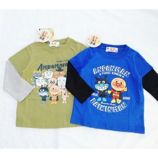 アンパンマン(アンパンマン)の新品　95cm　アンパンマン　春男の子長袖Tシャツ2枚セット　ブルー×カーキー(Tシャツ/カットソー)