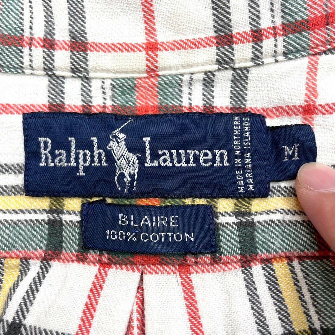 Ralph Lauren(ラルフローレン)のラルフローレン Ralph Lauren フランネルシャツ ボタンダウン チェック柄 ロングスリーブ ロゴ ワンポイント 刺繍 長袖 サイズ：M ホワイト×レッド×グリーン等 【中古】BLAIRE メンズのトップス(シャツ)の商品写真