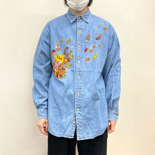 ディズニー プーさん 長袖トップス 2-3 95-101 海外 刺繍 レトロ