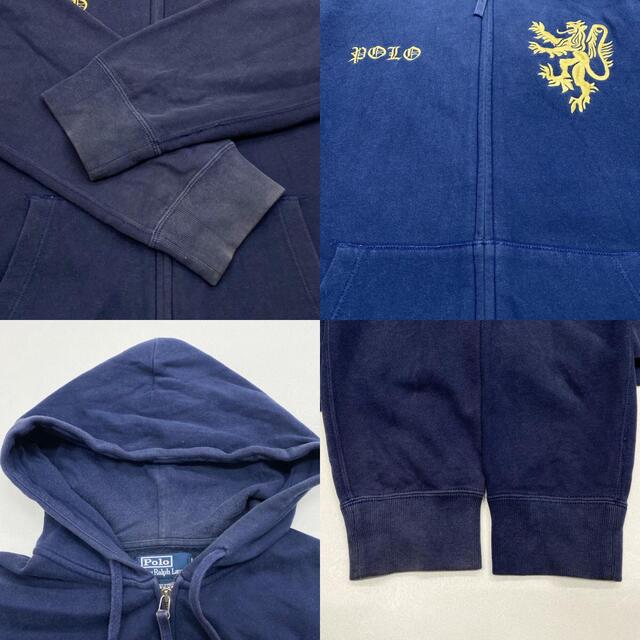 Ralph Lauren(ラルフローレン)のポロ ラルフローレン Polo by Ralph Lauren ジップアップ スウェットパーカー フーディ 裏起毛 刺繍 ナンバリングワッペン サイズ：M ネイビー古着 【中古】 メンズのトップス(パーカー)の商品写真