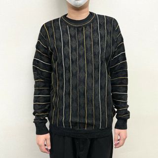 【中古】 PRONTO UOMO アクリル×コットン ニット セーター ベロア切り替え マルチストライプ 長袖 サイズ：L ブラック×グレー×ベージュ等 マルチカラー(ニット/セーター)