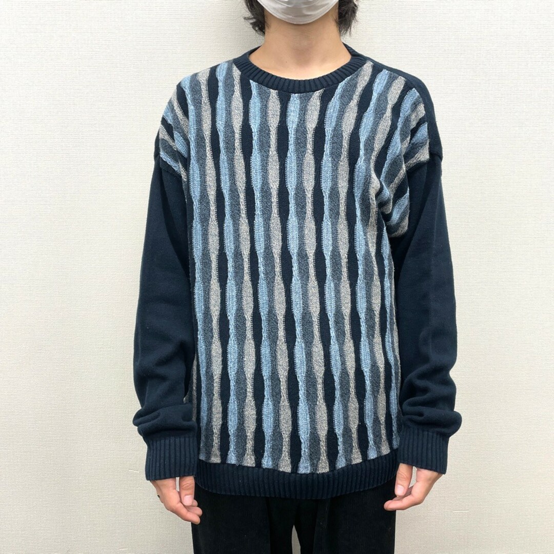 LIBERTY SWEATERS 総柄 3Dニット セーター ストライプ 長袖 サイズ：L ...