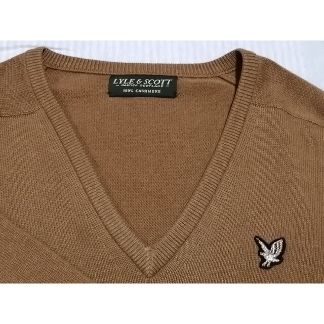 LYLE&SCOTT(ライルアンドスコット)のold　LYLE＆SCOTT　Lサイズ　カシミヤVネックセーター　ブラウン スポーツ/アウトドアのゴルフ(ウエア)の商品写真