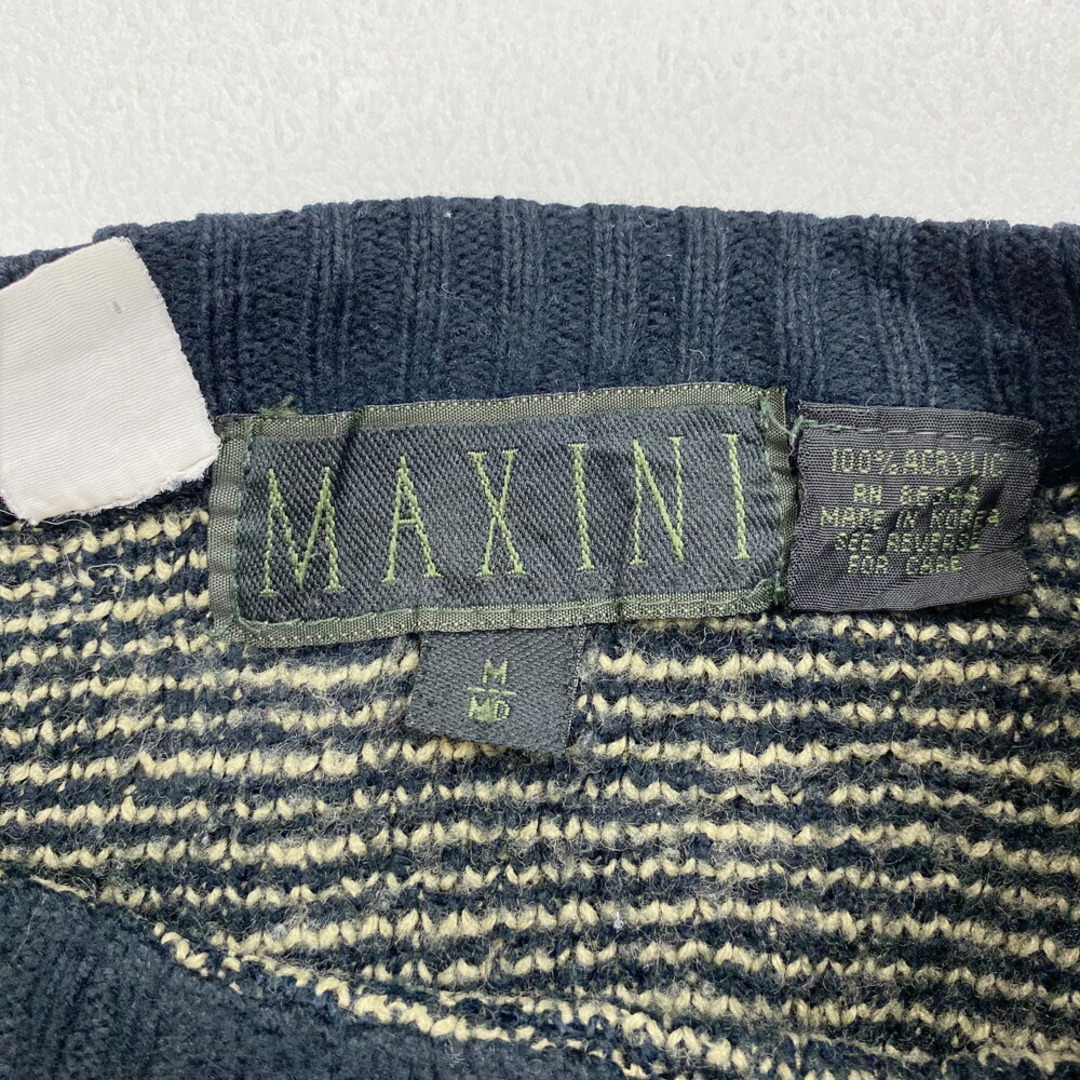 MAXINI アクリル ニット セーター 総柄 レザーパッチ 長袖 サイズ：M ベージュ系×ブラック