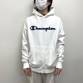 チャンピオン(Champion)のチャンピオン Champion リバースウィーブ REVERSE WEAVE スウェット パーカー プルオーバー ロゴ 刺繍 長袖 サイズ：L ホワイト古着 【中古】(パーカー)