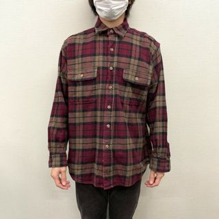 【中古】 FIELD & STREAM フランネルシャツ チェック柄 ヘビーネル ロングスリーブ 長袖 サイズ：M エンジ×ブラウン×ブラック(シャツ)