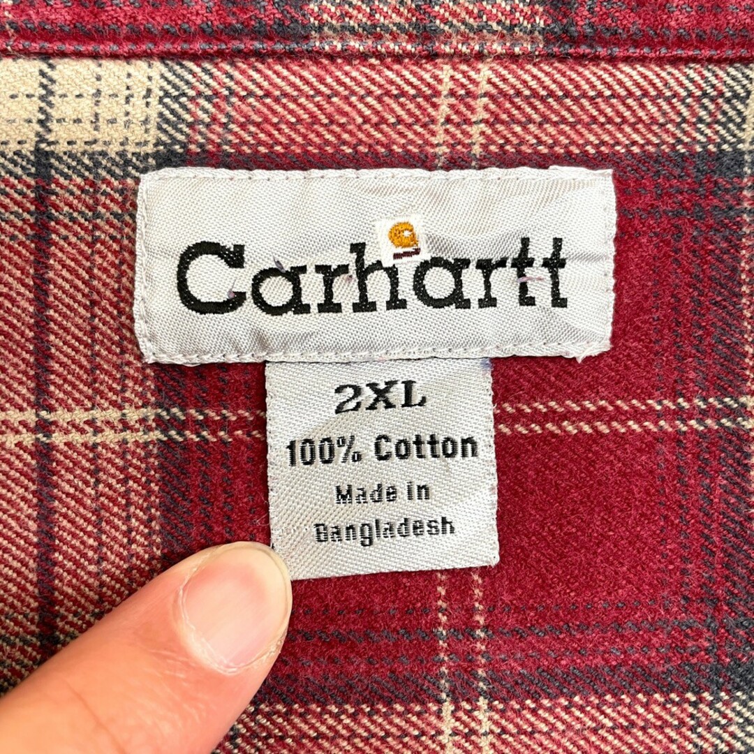 カーハート Carhartt フランネルシャツ チェック柄 ヘビーネル ロゴ パッチ ロングスリーブ 長袖 サイズ：2XL レッド×ベージュ×グレー