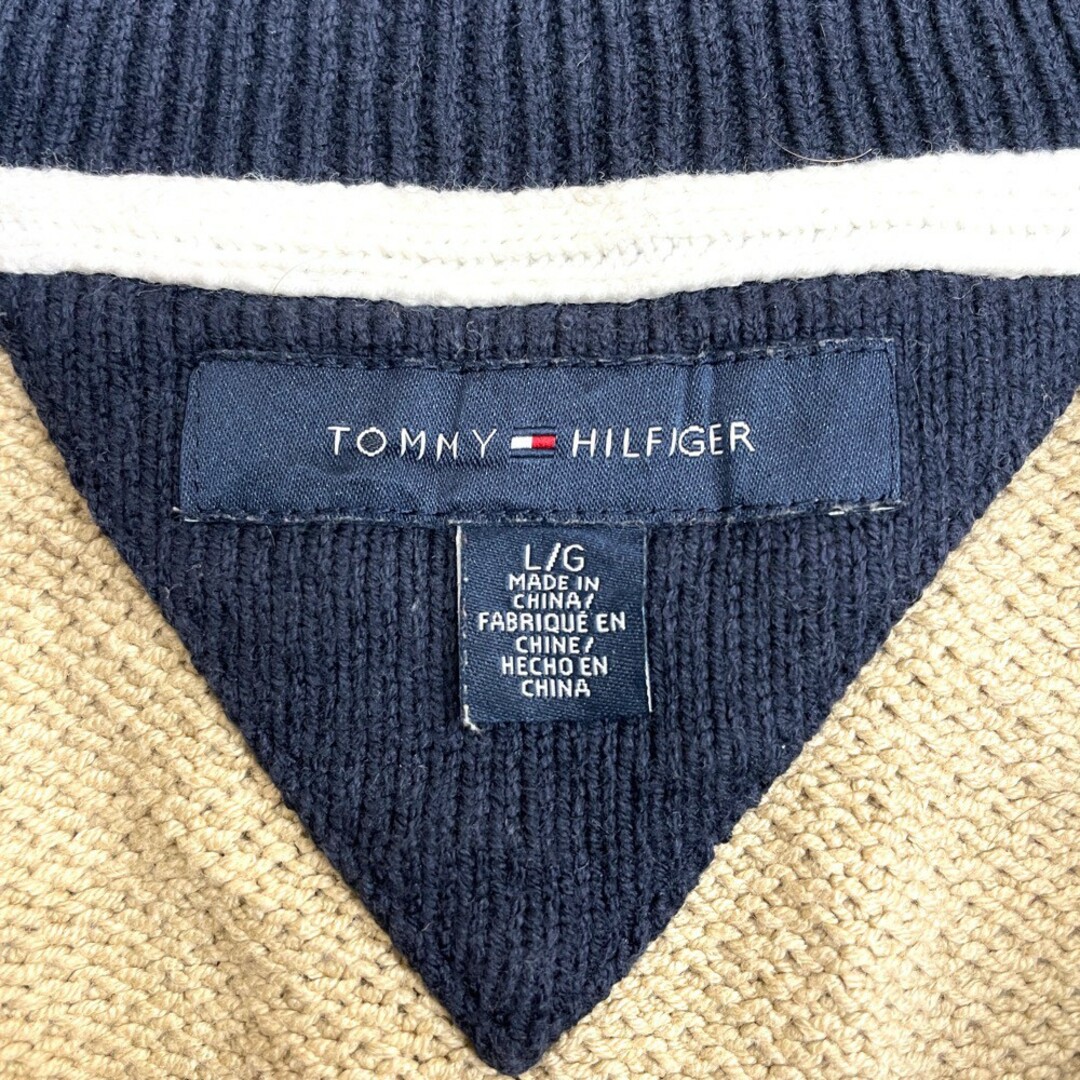 TOMMY HILFIGER(トミーヒルフィガー)の【中古】トミー ヒルフィガー TOMMY HILFIGER ハーフジップ セーター コットン×アクリル ニット プルオーバー ワンポイント ロゴ 刺繍 長袖 サイズ：L ベージュ メンズのトップス(ニット/セーター)の商品写真