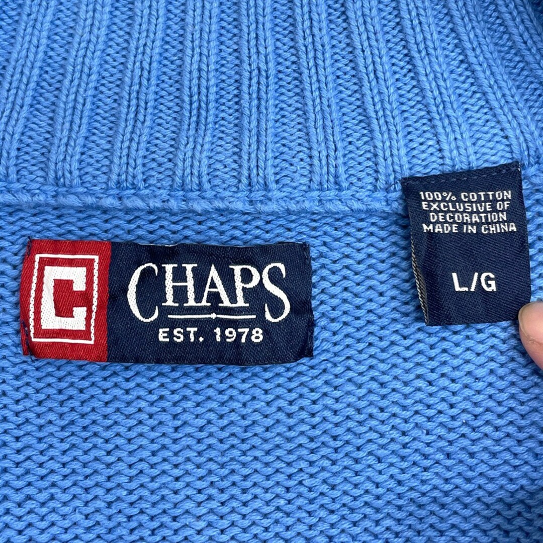 チャップス CHAPS ハーフジップ セーター コットンニット プルオーバー ワンポイント ロゴ 刺繍 長袖 サイズ：L ライトブルー