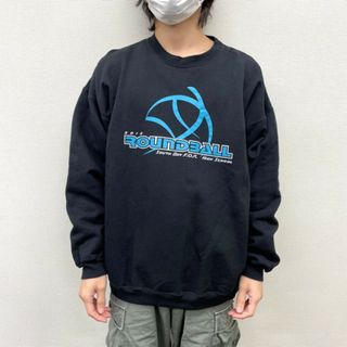 【中古】 ヘインズ HANES スウェット シャツ トレーナー ROUNDBALL プリント 長袖 サイズ：L ブラック(スウェット)