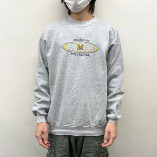 【中古】 ヘインズ HANES NCAA ミシガン ウルヴァリンズ スウェット シャツ トレーナー ロゴ 刺繍 長袖 サイズ：L グレー(スウェット)