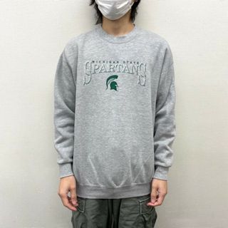 【中古】 B WEAR NCAA ミシガンステート スパルタンズ スウェット シャツ トレーナー ロゴ 刺繍 長袖 サイズ：L グレー MADE IN U.S.A(スウェット)