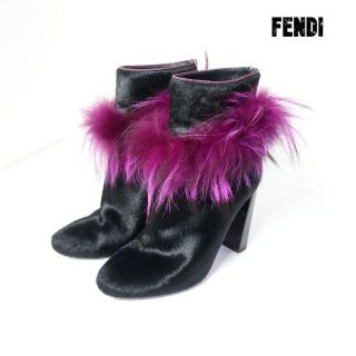 1回のみ使用 FENDI レザー ジョッキーブーツ ラビットファー 34