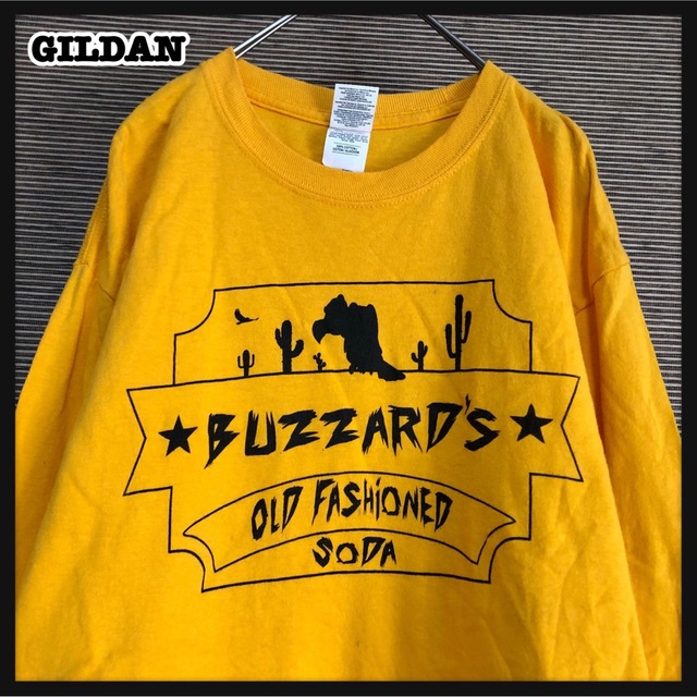 GILDAN(ギルタン)の【ギルダン】長袖Tシャツ　ロンT　荒野　ハゲタカ　アニマル　黄色　サボテン11 メンズのトップス(Tシャツ/カットソー(七分/長袖))の商品写真