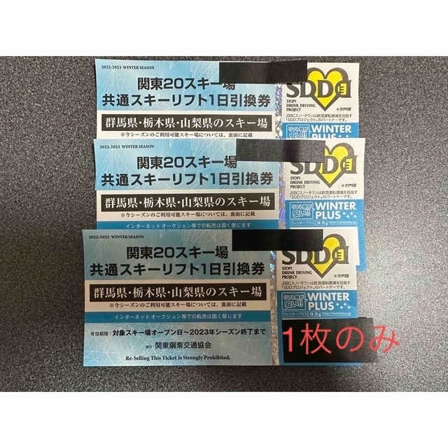 【限定値下げ】関東20スキー場　共通スキーリフト1日引換券　1枚