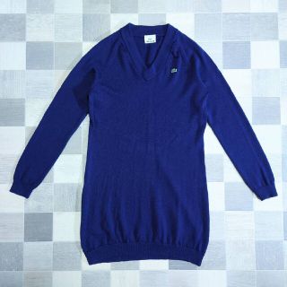 美品 ラコステ LACOSTE ニット フレア Aライン ワンピース 紺 ♪