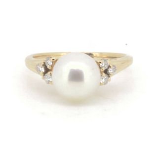 ミキモト(MIKIMOTO)の目立った傷や汚れなし ミキモト パール ダイヤモンド リング 7.9ミリ 6.5号 K18YG(18金 イエローゴールド)(リング(指輪))