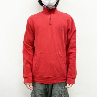 ラルフローレン(Ralph Lauren)の【中古】ポロ ラルフローレン Polo by Ralph Lauren ハーフジップ 鹿の子 スウェットシャツ プルオーバー ハイネック ワンポイント ポニー 刺繍 長袖 サイズ：S レッド×ネイビー×ホワイト(スウェット)