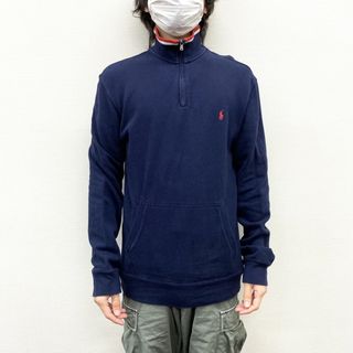 ラルフローレン(Ralph Lauren)の【中古】ポロ ラルフローレン Polo by Ralph Lauren ハーフジップ 鹿の子 スウェットシャツ プルオーバー ハイネック ワンポイント ポニー 刺繍 長袖 サイズ：S ネイビー×レッド×ホワイト(スウェット)