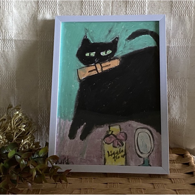 絵画 。原画【部屋の中で香水の味が好きなかわいい黒猫ちゃん