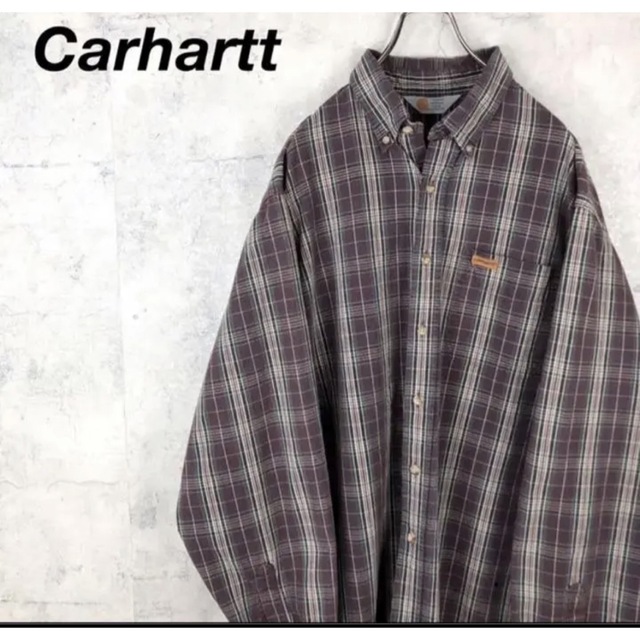 carhartt(カーハート)の希少 90s カーハート carhartt チェックシャツ レザーロゴ 美品 メンズのトップス(シャツ)の商品写真