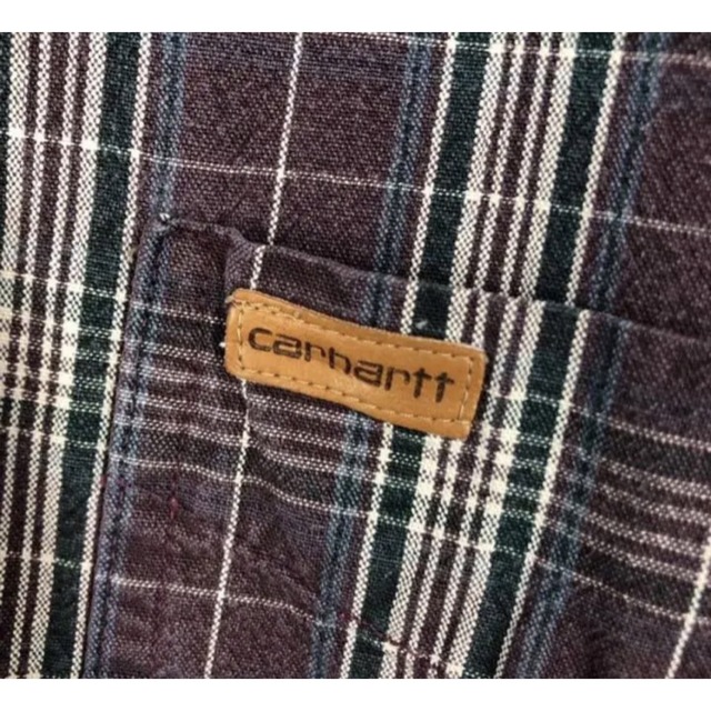 carhartt(カーハート)の希少 90s カーハート carhartt チェックシャツ レザーロゴ 美品 メンズのトップス(シャツ)の商品写真