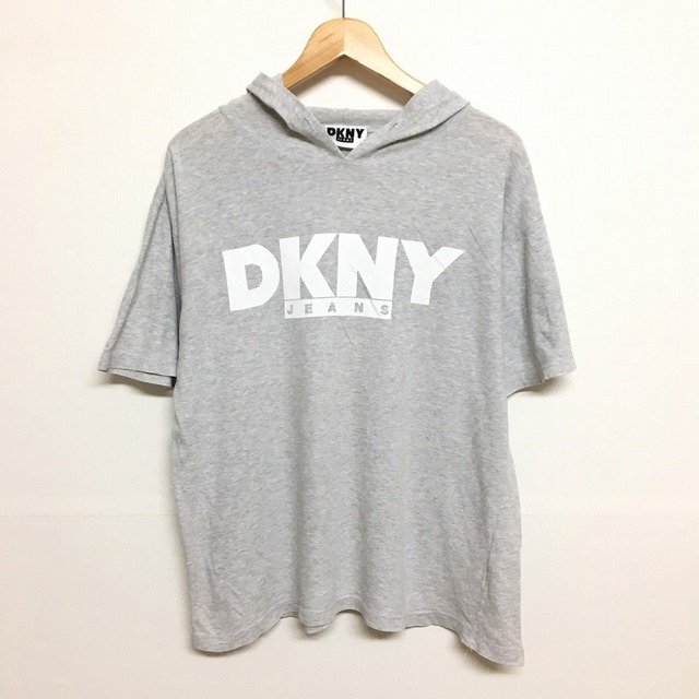 DKNY/ダナキャランニューヨーク フード付き Tシャツ 半袖 ロゴプリント　サイズ：M位 ヘザーグレー