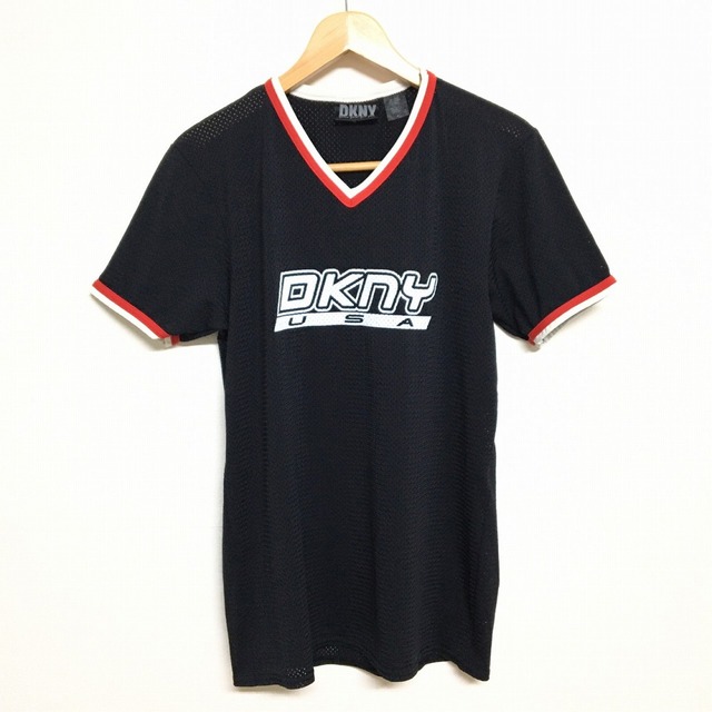 DKNY(ダナキャランニューヨーク)のDKNY/ダナキャランニューヨーク メッシュ Tシャツ 半袖 ロゴプリント　サイズ：M ブラック Made in U.S.A古着 【中古】 メンズのトップス(Tシャツ/カットソー(半袖/袖なし))の商品写真