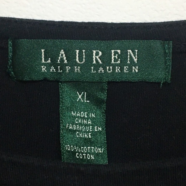 Ralph Lauren(ラルフローレン)のローレン ラルフローレン/LAUREN RALPH LAUREN ベルト柄プリント Tシャツ 半袖 サイズ：Women's XL ブラック古着 【中古】 メンズのトップス(Tシャツ/カットソー(半袖/袖なし))の商品写真