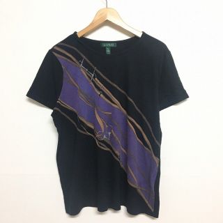 ラルフローレン(Ralph Lauren)のローレン ラルフローレン/LAUREN RALPH LAUREN ベルト柄プリント Tシャツ 半袖 サイズ：Women's XL ブラック古着 【中古】(Tシャツ/カットソー(半袖/袖なし))