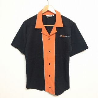 リサイズ　cruisin 開襟 ボウリングシャツ 半袖 刺繍入り サイズ：S位 ブラック×オレンジ古着 【中古】(シャツ)